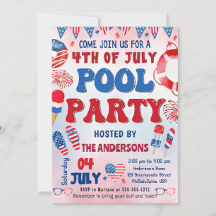 Convite de Festa de Verão na Piscina de 4 de Julho