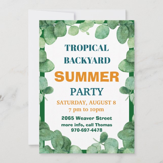 Convite de Festa de Verão no Quintal Tropical (Frente)