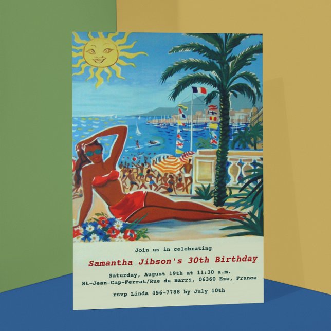 Convite de Festa de Verão Vintage Retro na Riviera (Criador carregado)