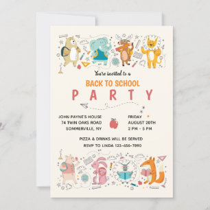 Convite de Festa de Volta às Aulas dos Animais de