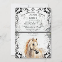 Convite de Festa Derby com Renda em Preto e Branco
