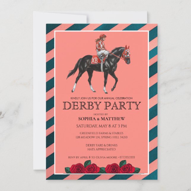 Convite de festa Derby elegante com arte de cavalo (Frente)