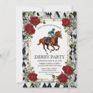 Convite de festa Derby elegante com I corrida de c