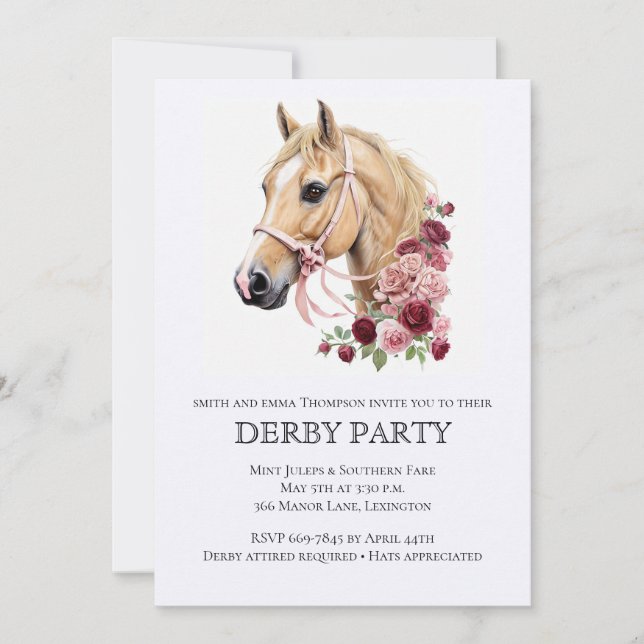 Convite de festa Derby elegante com ilustração de  (Frente)