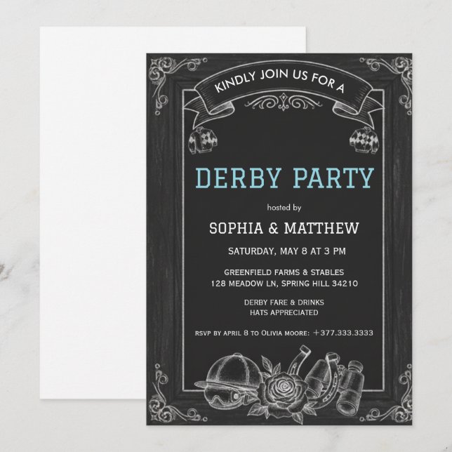 Convite de festa Derby em quadro-negro rústico (Frente/Verso)