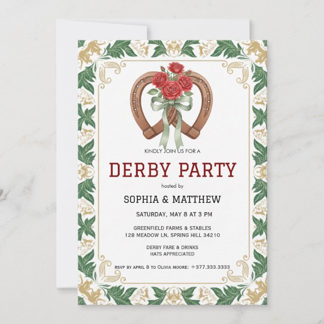 Convite de festa Derby Floral Elegante (Frente)