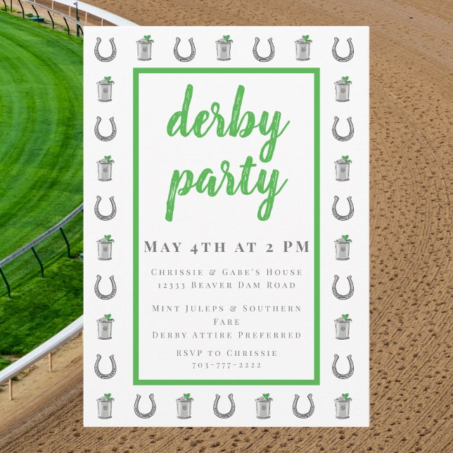 Convite de festa Derby Preppy com borda de Mint Ju (Criador carregado)