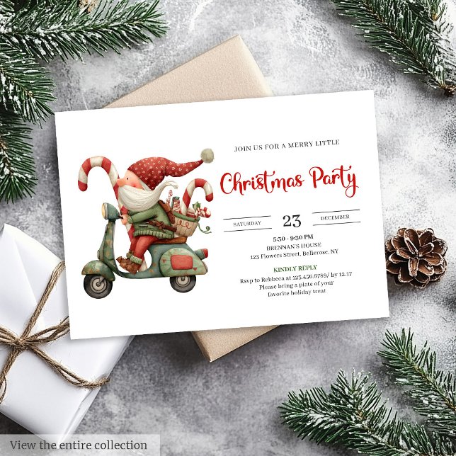 Convite de festa digital clássico do Papai Noel en (Funny Santa Classic Red Green Digital Party Invitation

)