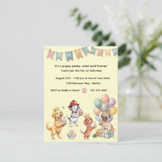 Convite de festa digital Kids Puppy Pawty