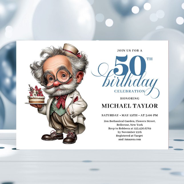 Convite de festa divertida para homem de 50 anos e (Comic Style Man Turning 50 Fun Party Invitation)