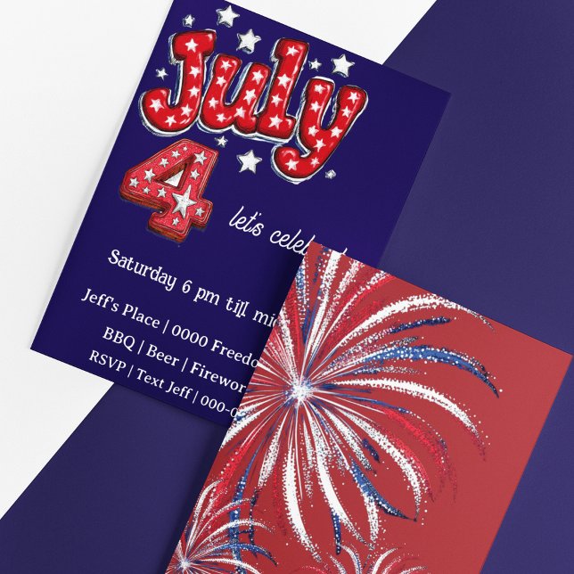 Convite de Festa do Dia da Independência 4 de Julh (Customize the front of these cute July 4 party invitations)