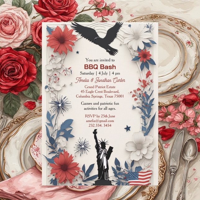 Convite de Festa do Dia da Independência dos Símbo (4th Of July American Symbol Independence Day Party Invitation)