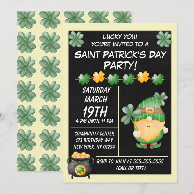 Convite de festa do Dia de São Patrício com tema d (Frente/Verso)