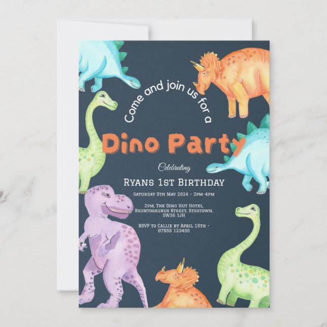 Convite de Festa do Dino para Meninos e Meninas (Frente)