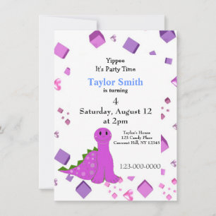 Convite de Festa do Dinossauro Roxo
