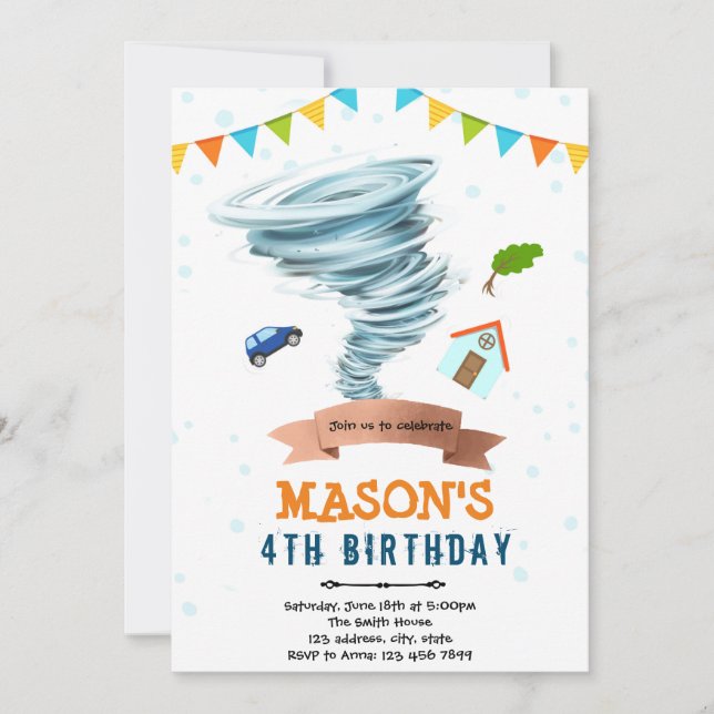 convite de festa do menino tornado (Frente)