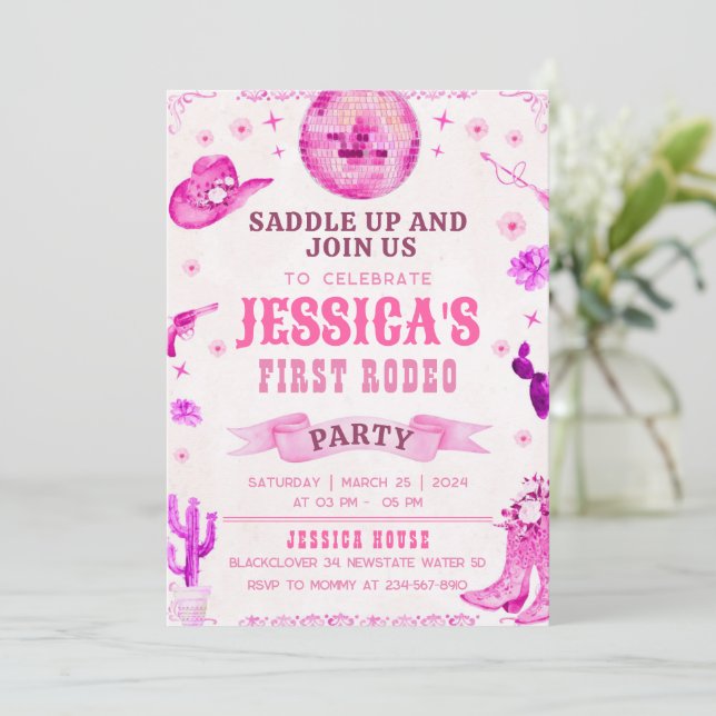 Convite de Festa do Primeiro Rodeio da Cowgirl (Em pé/Frente)