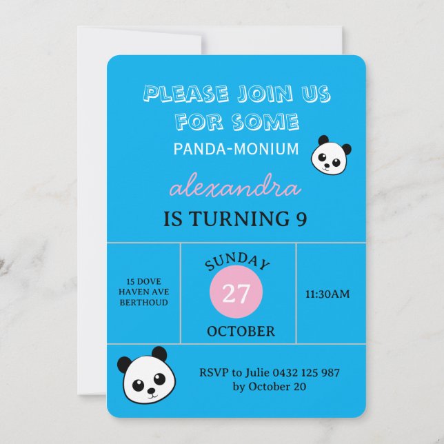 Convite de Festa do Urso Panda Fofo – Personalizad (Verso)