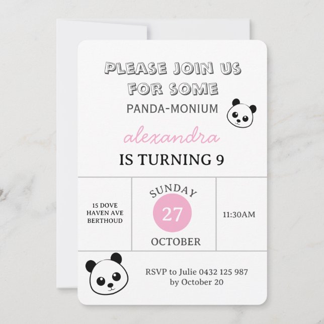 Convite de Festa do Urso Panda Fofo – Personalizad (Verso)