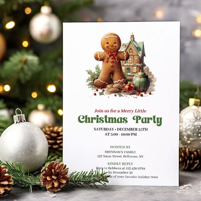 Convite de festa doce homem de gengibre natalino r (Sweet retro Christmas angel party invitation

)