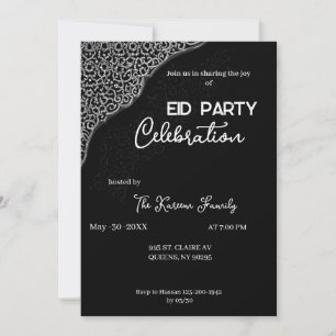 Convite de festa Eid elegante preto e branco