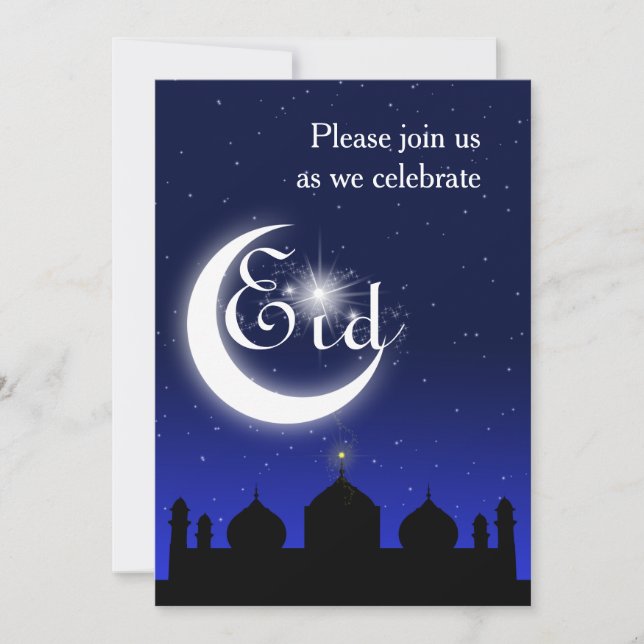 Convite de Festa Eid - Silhueta de Mesquita à Noit (Frente)