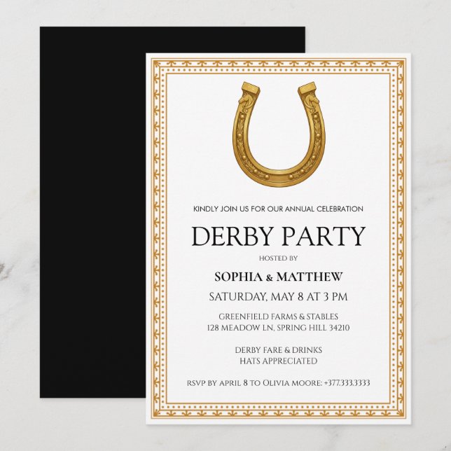 Convite de festa elegante de Derby com ferradura d (Frente/Verso)