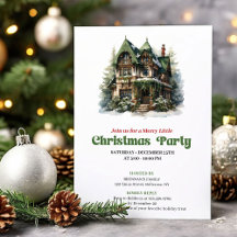 Convite de festa em casa de Natal vintage aconcheg