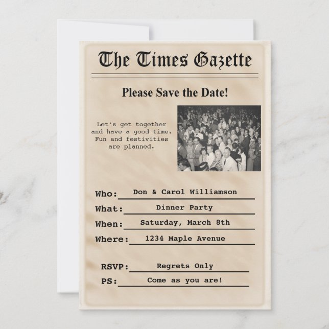 Convite de festa em jornal antigo (Frente)