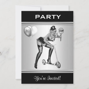 Convite de Festa Estilo Preto e Branco Pin-Up Garo