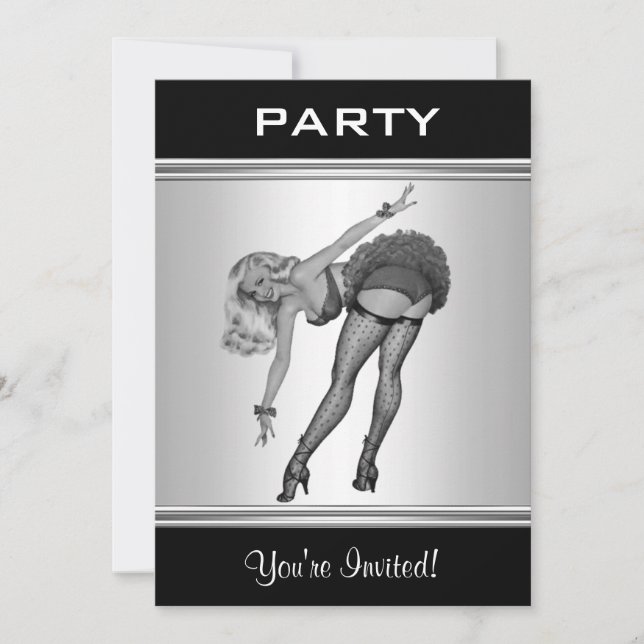Convite de Festa Estilo Preto e Branco Pin-Up Garo (Frente)