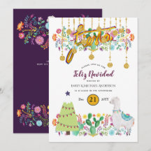 Convite de Festa Feliz Navidad Folclore Flores Lha