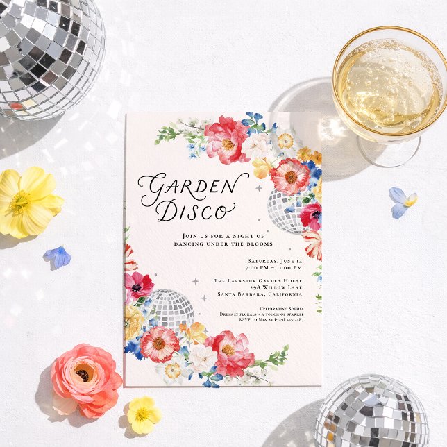 Convite de Festa Floral Disco no Jardim (Criador carregado)