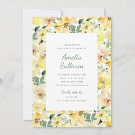 Convite de festa floral em aquarela amarelo ensola