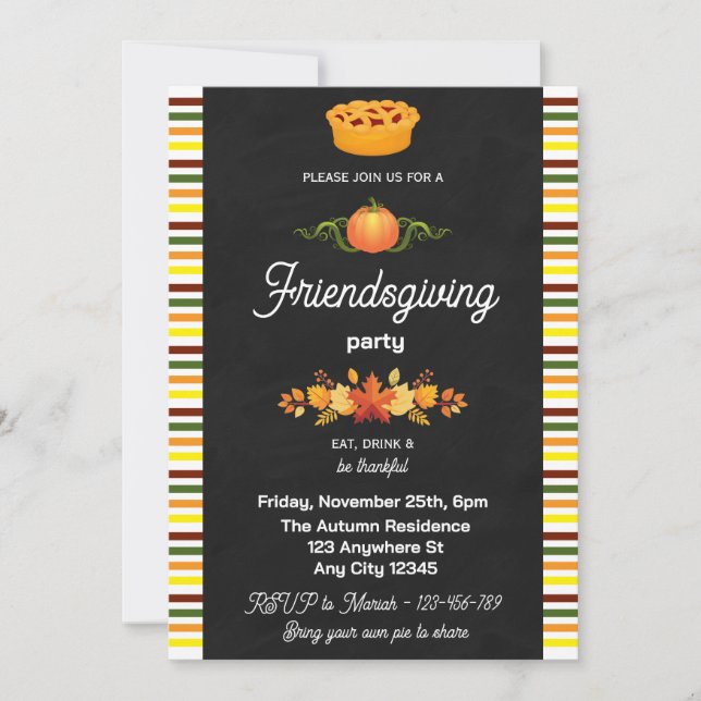 Convite de Festa Friendsgiving em Quadro Negro (Frente)