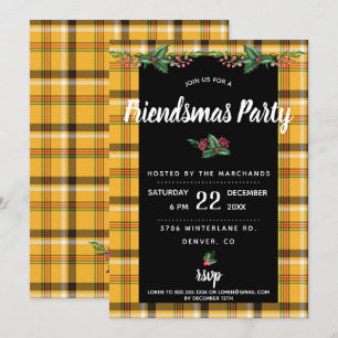 Convite de Festa Friendsmas Xadrez Amarelo