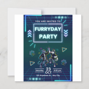 Convite de Festa Furryday Neon Retrô