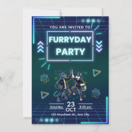 Convite de Festa Furryday Neon Retrô