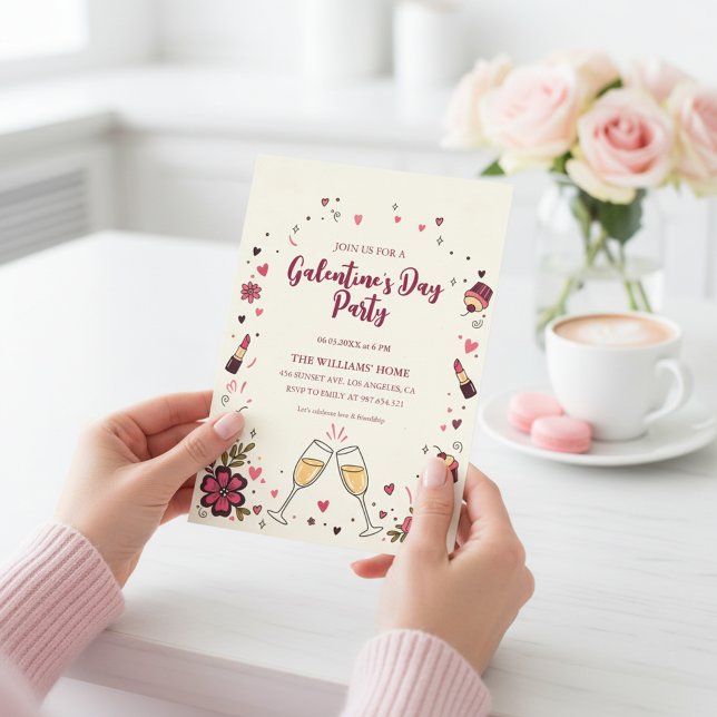Convite de Festa Galentine Floral do Coração (Criador carregado)