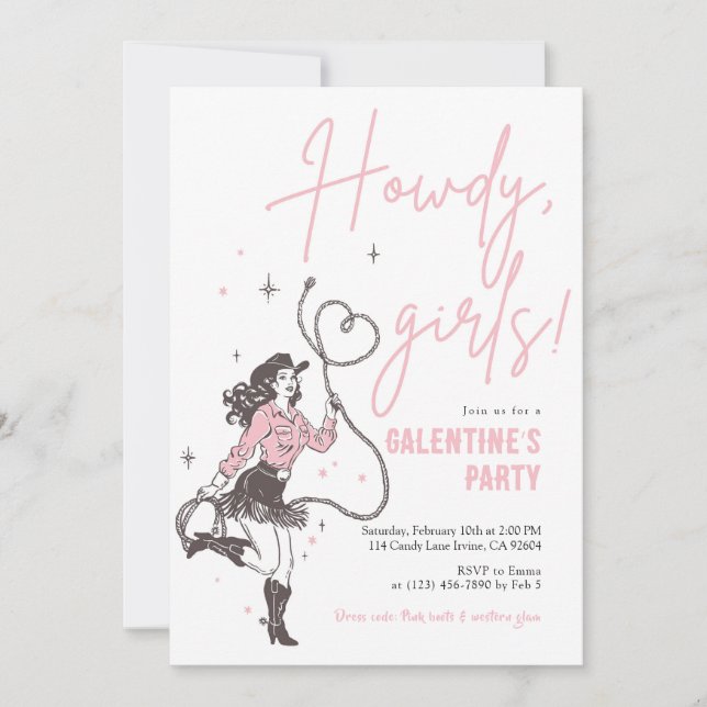 Convite de Festa Galentine's Howdy Girls (Frente)