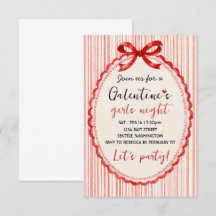 Convite de festa Galentines personalizado com laço