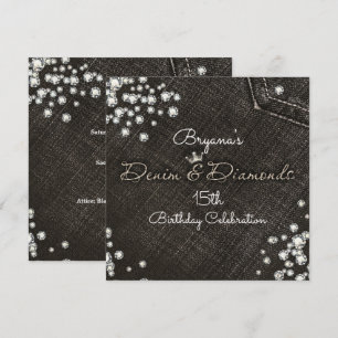 Convite de festa Glam Crown Black Denim & Diamonds