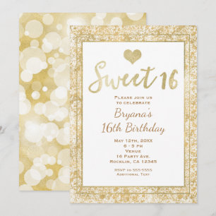 Convite de festa Glam SWEET 16 Coração Dourado e B