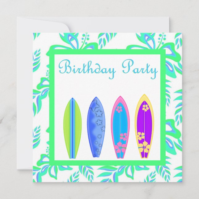 CONVITE DE FESTA GREEN WIPEOUT COM PRANCHA DE SURF (Frente)