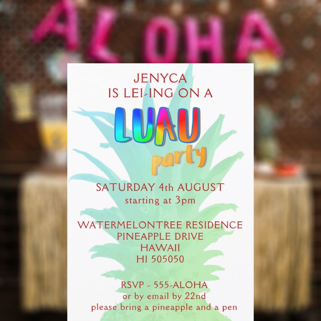 Convite de Festa Havaiana Kitschy de Abacaxi Tropi (Perfect for BBQs, birthdays, or just an excuse to don a grass skirt and sip on a Mai Tai. )