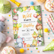 Convite de Festa Infantil de Animais da Savana