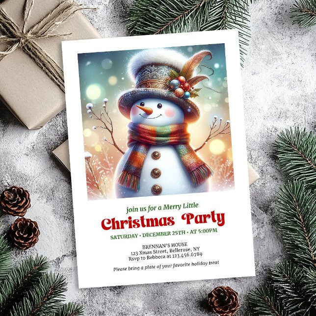 Convite de festa infantil editável do boneco de ne (Sweet Christmas snowman editable kids party invite)