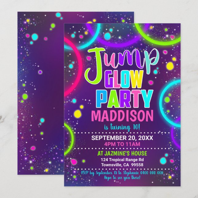 Convite de Festa Jump Glow (Frente/Verso)