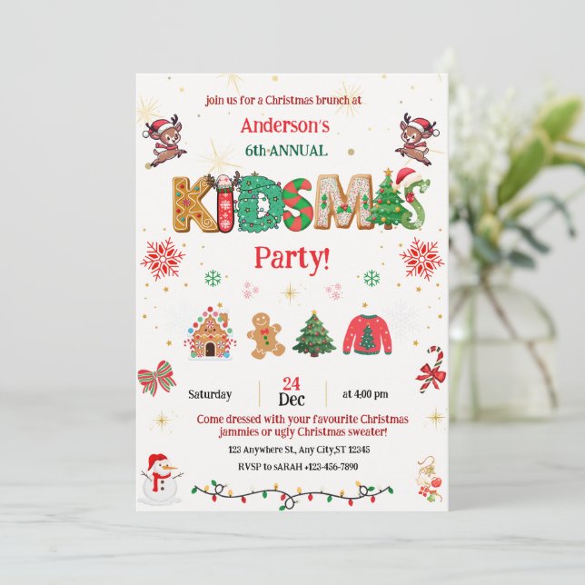 Convite de Festa Kidsmas - convite de Natal para c (Em pé/Frente)