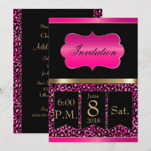 Convite de Festa Leopardo Rosa Quente e Preto Lega